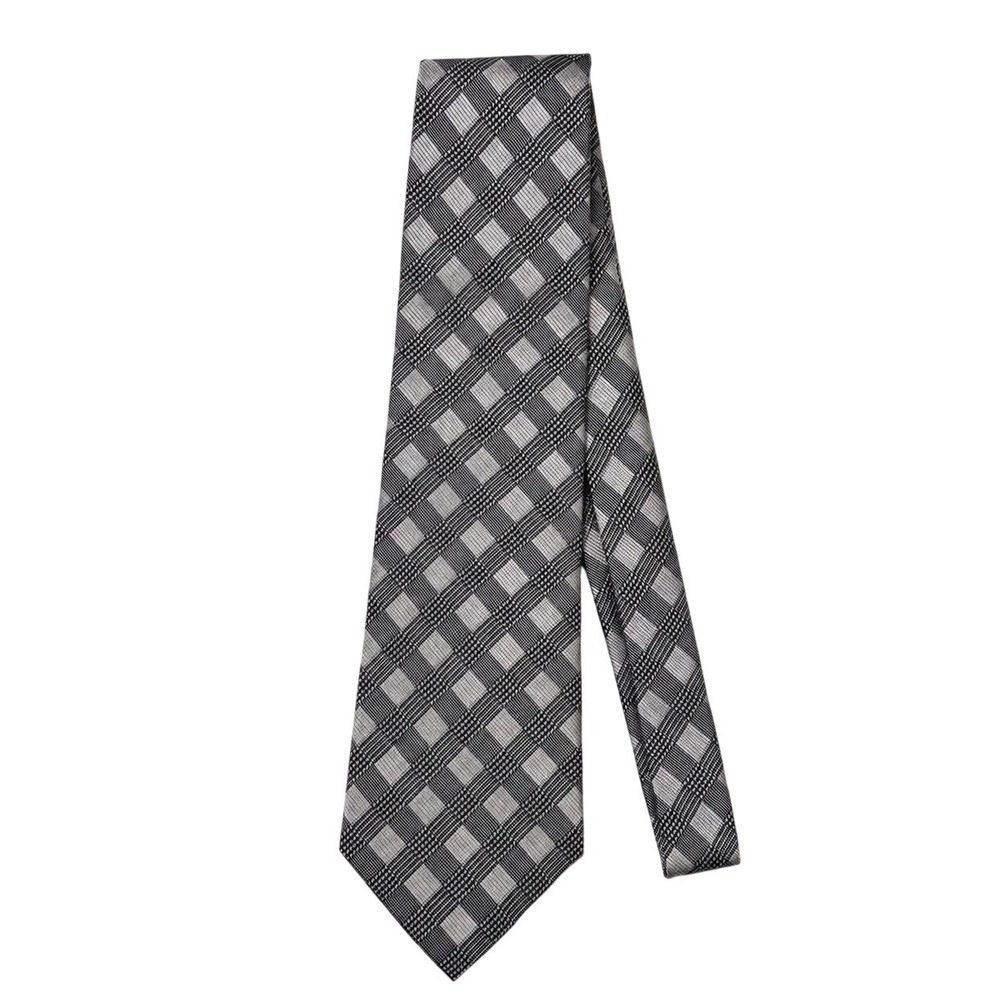 Vintage Zinc Men's 100% Silk Tie Black Gray Plaid Check Necktie - Picture 2 of 11